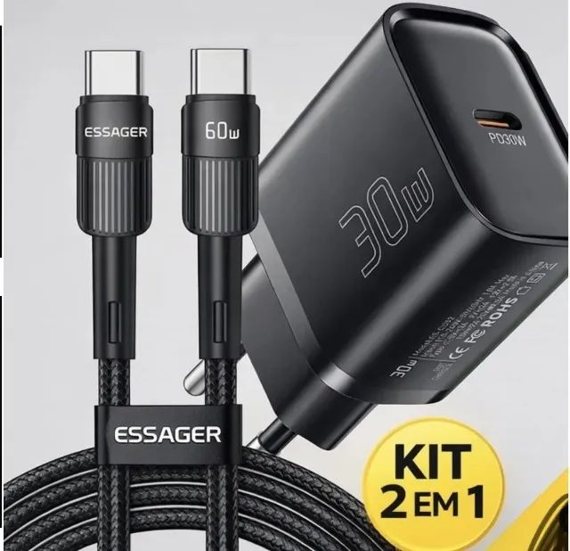 Carregador USB-C Essager 30W + Cabo USB tipo C 60W
