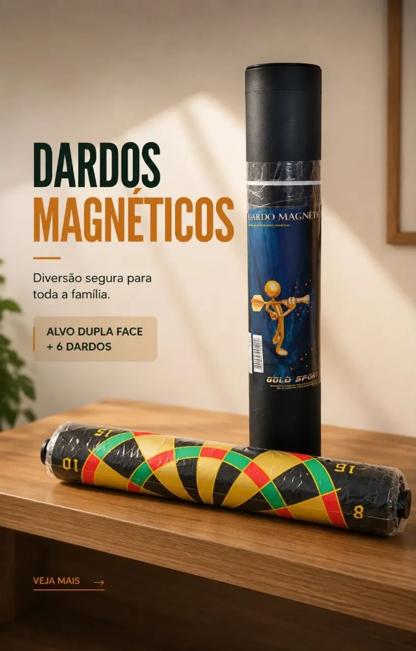 Jogo de Dardos Magnético com Alvo Dupla Face e 6 Dardos - SEMINOVO