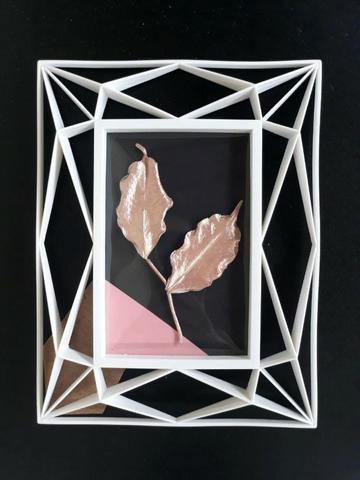 Quadro decorativo geométrico folhas Rose Gold
