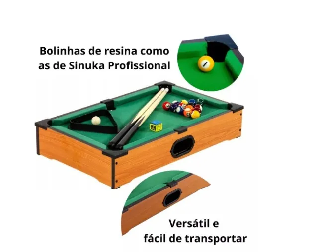 Mini mesa de Sinuca Bilhar Portátil XJ - Em Madeira 51 x 34 x 10 cm com  Tacos e Bolas XJ8821 - CasaDaArte