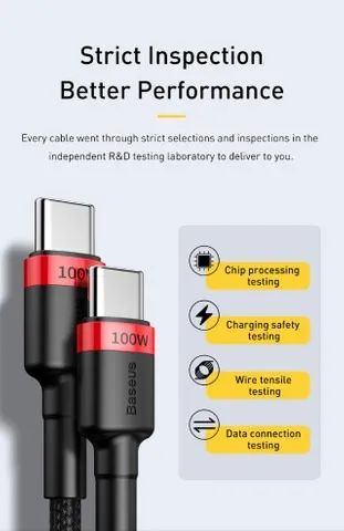 Cabo Baseus Carregamento Rápido 100w Tipo C 2M Xiaomi Macbook iPad Pro - Foto 3