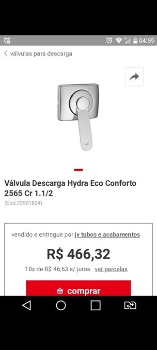 Válvula descarga Hydra Eco Conforto 