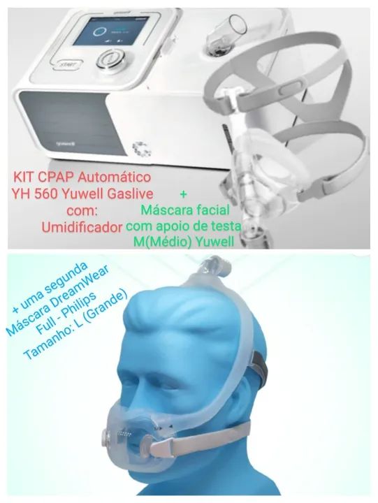 KIT CPAP Automático YH 560 com Umidificador - Gaslive Yuwell + 2 Máscaras