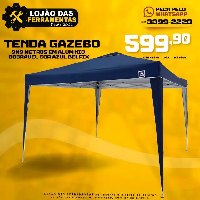 Tenda Gazebo 3x3 Metros em Alumínio Dobrável Cor Azul Belfix