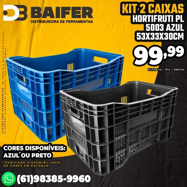 Kit 2 Caixas Hortifruti PL 5003 Azul 53x33x30cm