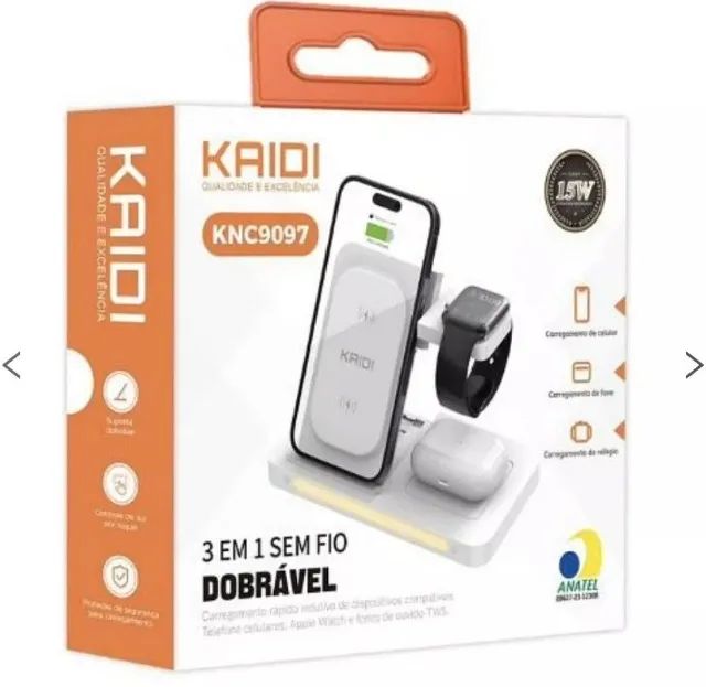 Carregador De Indução 3x1 Celular Fone Relógio Kaidi Knc9097