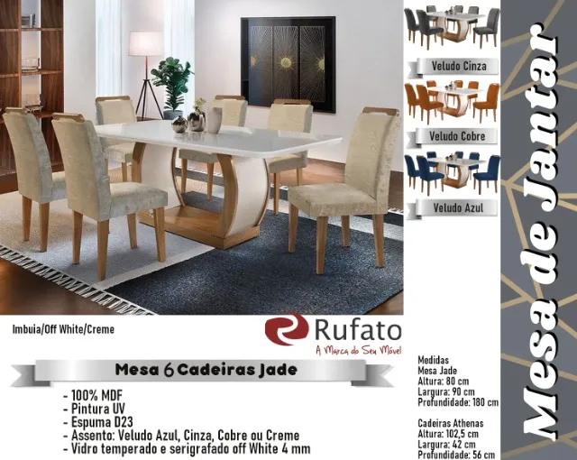 sala mesa jantar tampo de vidro 6 cadeiras
