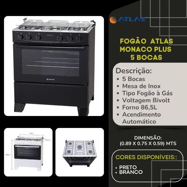 Fogão Atlas Monaco Plus 5 Bocas NOVO 