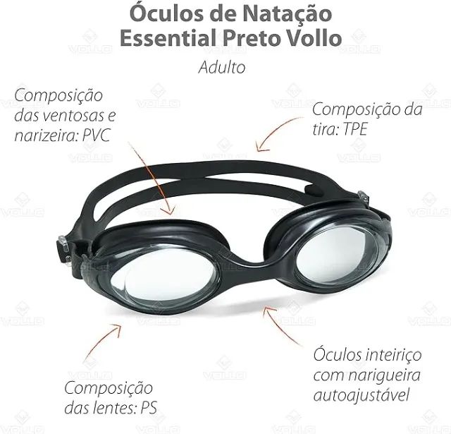 Óculos de Natação Essentil Vollo Sports - Preto - Silicone - Produto Lacrado Na Embalagem - Foto 6