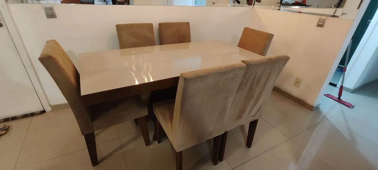 Mesa de Jantar 6 Cadeiras - tampa de vidro off white  - Foto 5