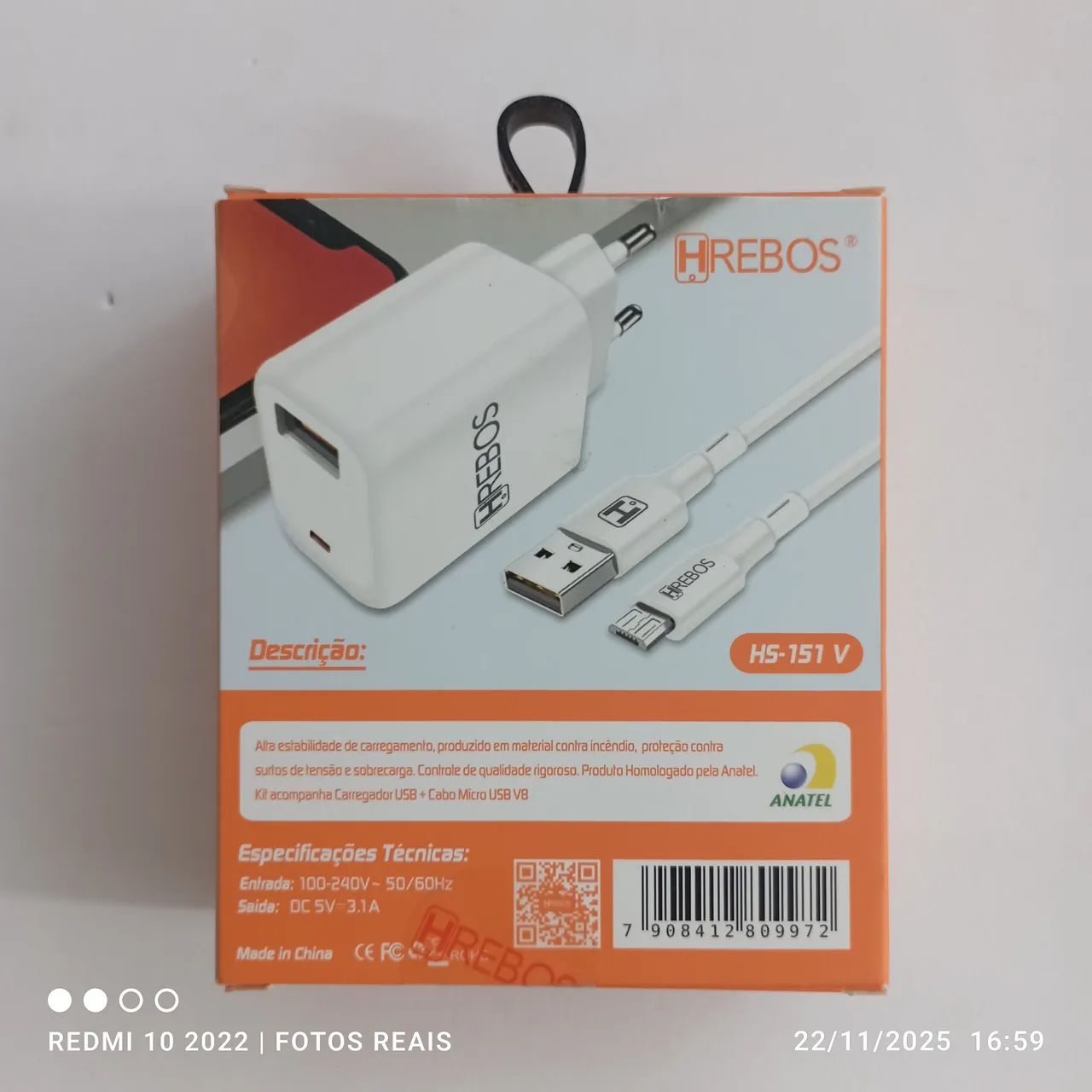 Kit carregador celular com cabo micro USB V8 rápido HRebos - Foto 4