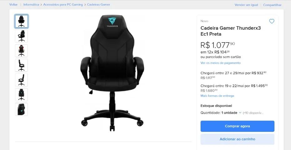 Cadeira Gamer EC1, ThunderX3 preta - Foto 5