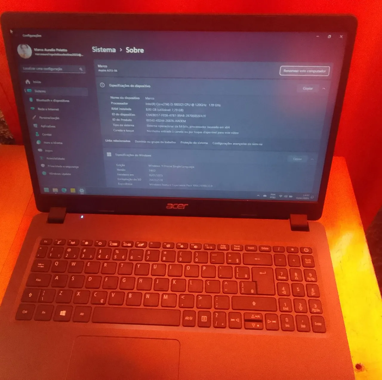 Notebook Acer Aspire i3 - 8GB RAM - Windows 11