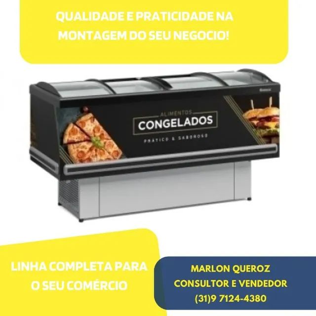 Ilha de Congelados 2M Preta Vidro Curvo Gelopar 220v