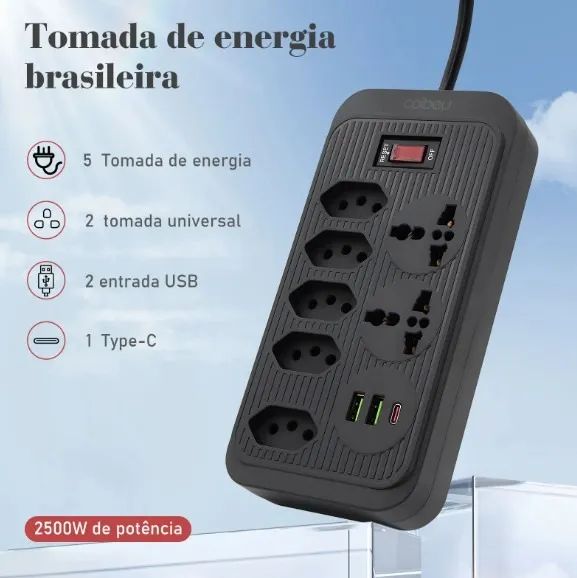 Extensão tomada,filtro de linha, regua usb,plug,tomadas de energia, 10A 2 metros - Foto 4