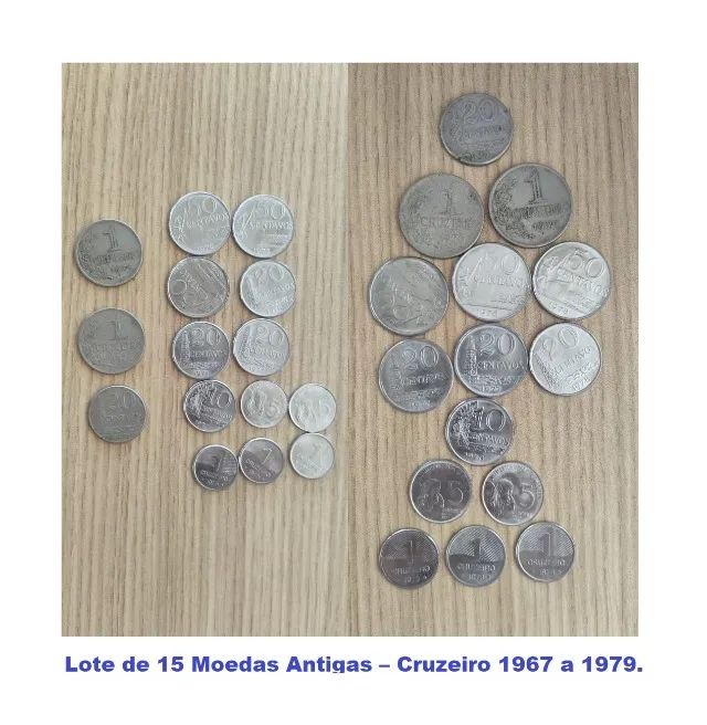 Lote de 15 Moedas Antigas - Cruzeiro 1967 a 1979.