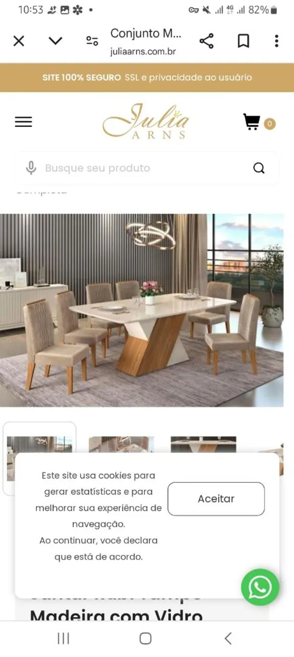 Conjunto de Mesa de Jantar Madeira com Vidro 6 Cadeiras