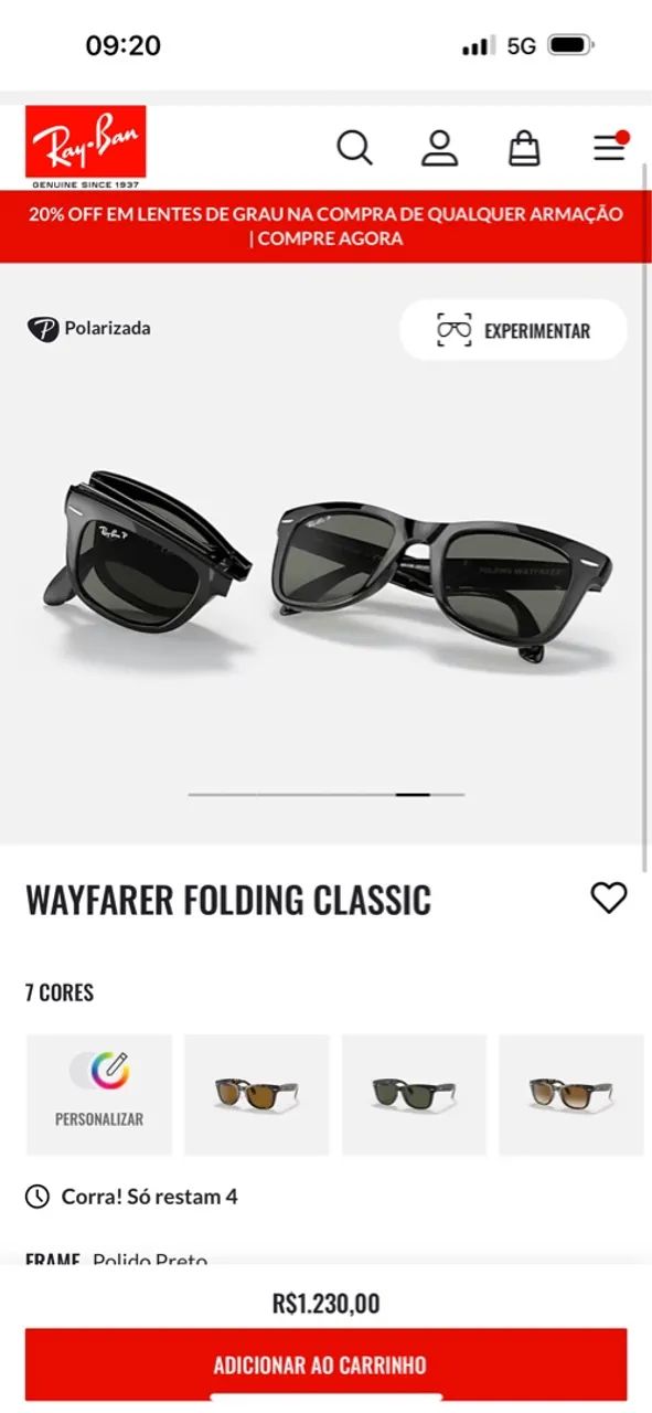Óculos de sol Ray-Ban WAYFARER FOLDING CLASSIC - Foto 5