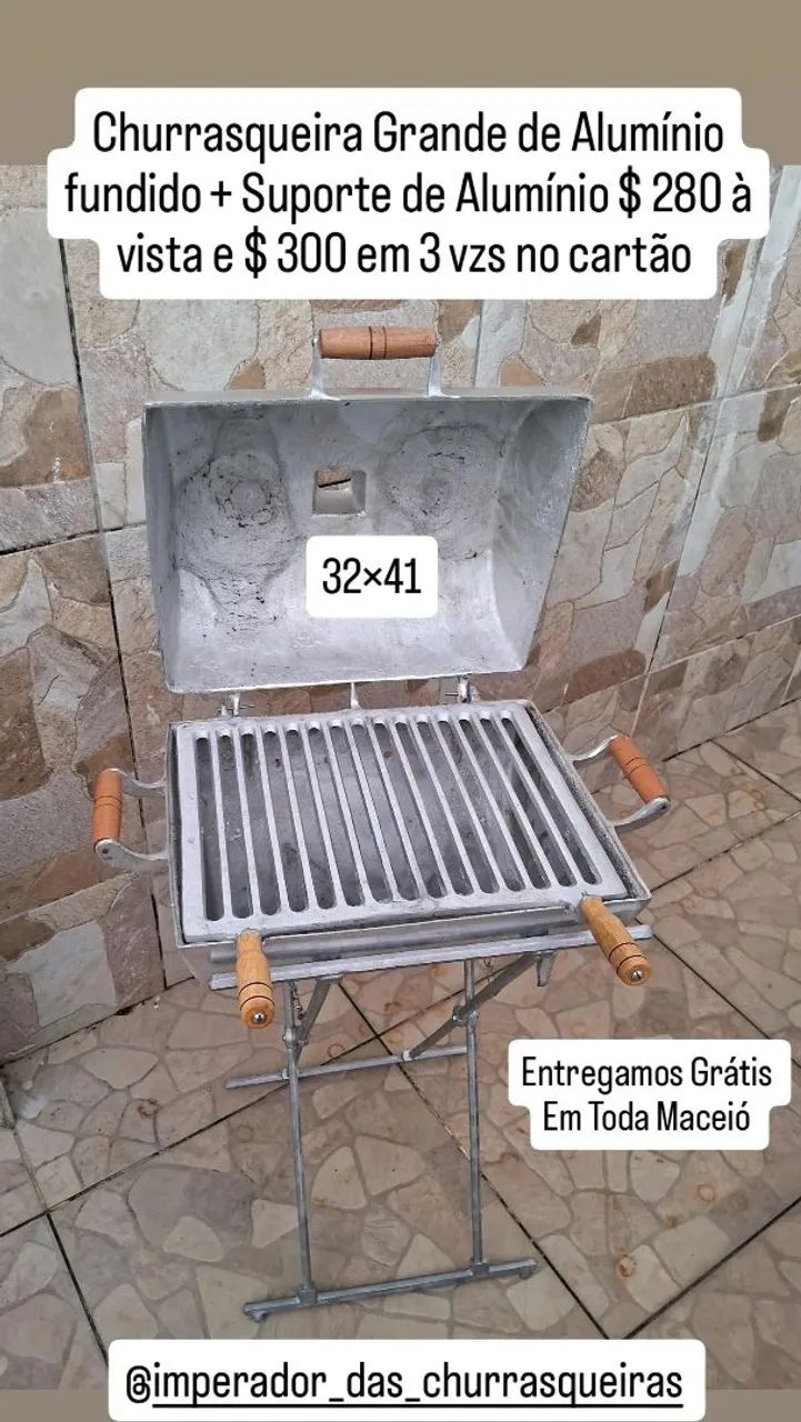 Churrasqueira Grande de Alumínio Fundido + Suporte de Alumínio 