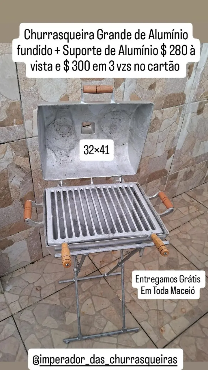 Churrasqueira Grande de Alumínio Fundido + Suporte de Alumínio