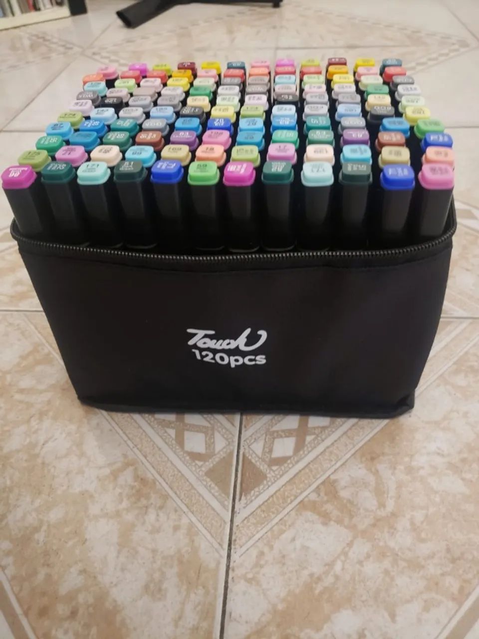 Kit 120 Canetas Marcador Permanente Colorida  Ponta Dupla com Bolsa