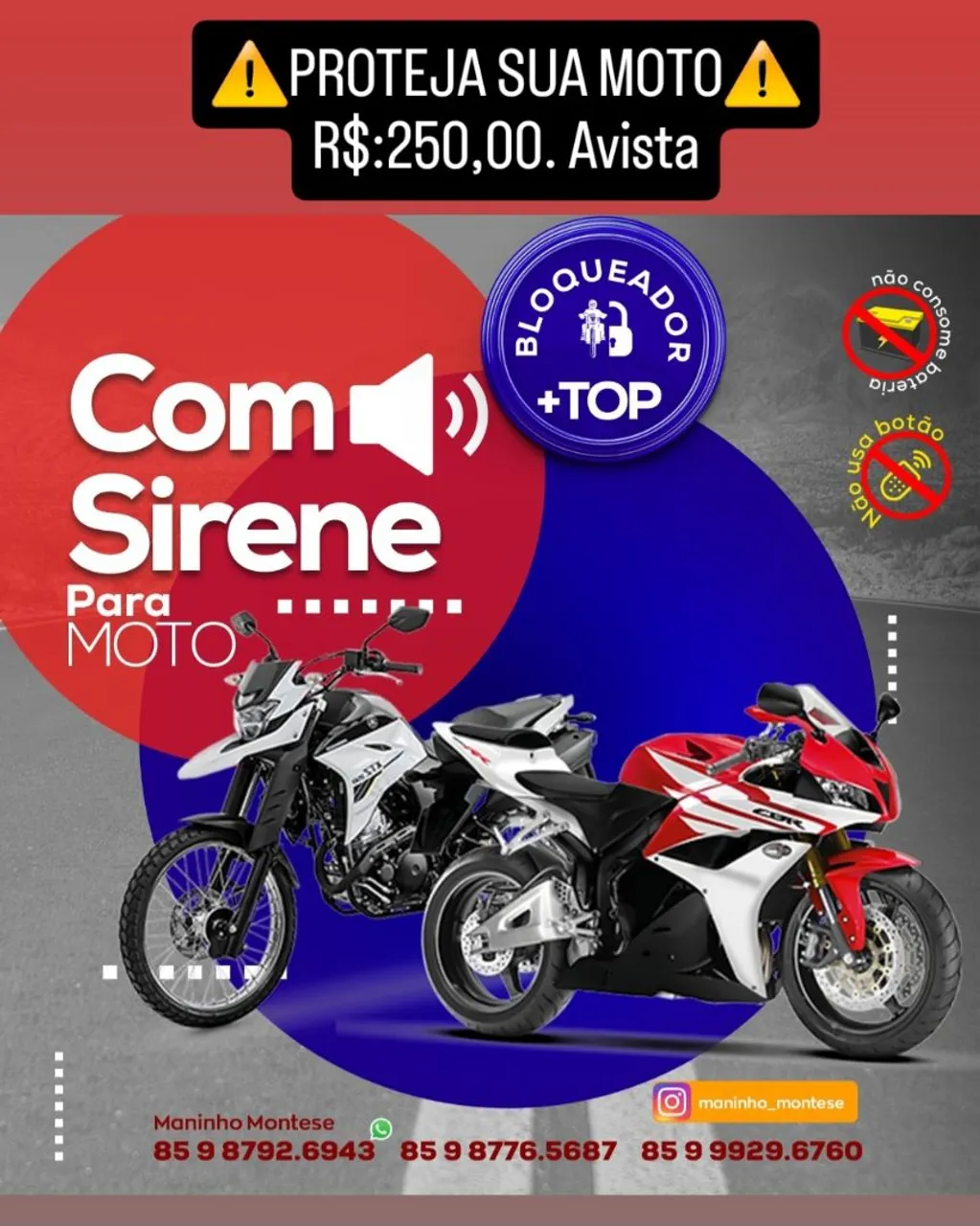 Bloqueador +Top C/Sirene para Motos - Proteja sua moto!