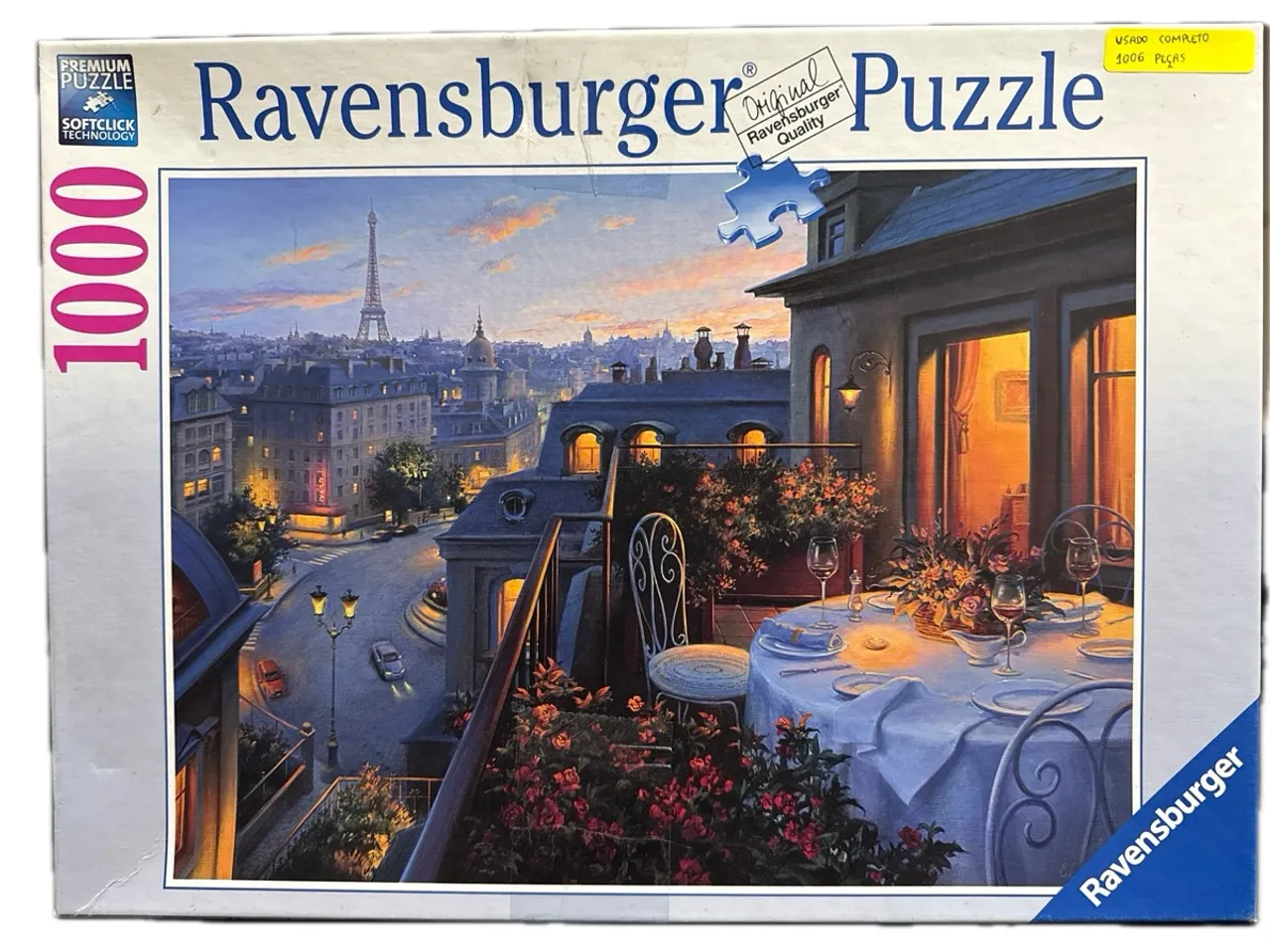 Quadro Puzzle Quebra-cabeça Ravensburger Paris Rooftop Dinner 1000 peças completo