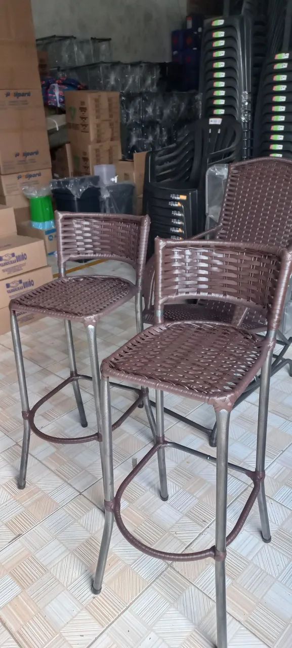  Banquetas de Bar e cozinha Americana em Rattan Marrom 