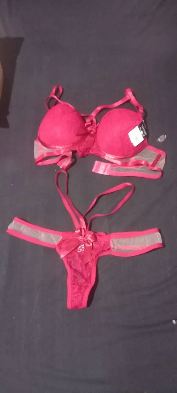 Conjunto de lingerie renda vermelha - Foto 2