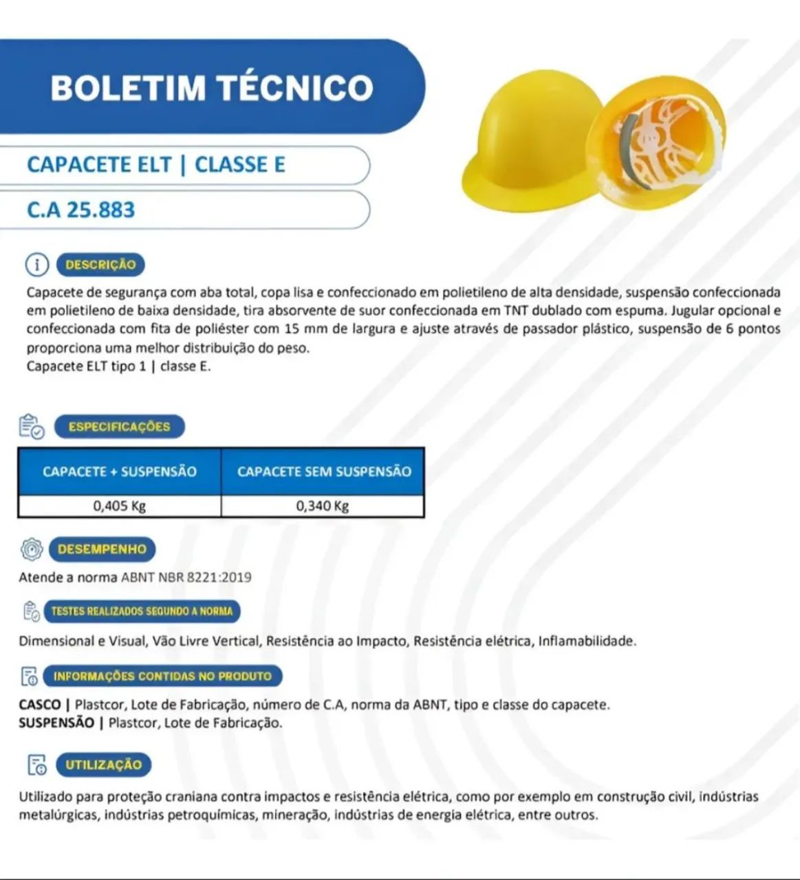 Kit com 5 capacetes aba total com carneira de 6 pontos de amortecimento na cor branca  - Foto 4