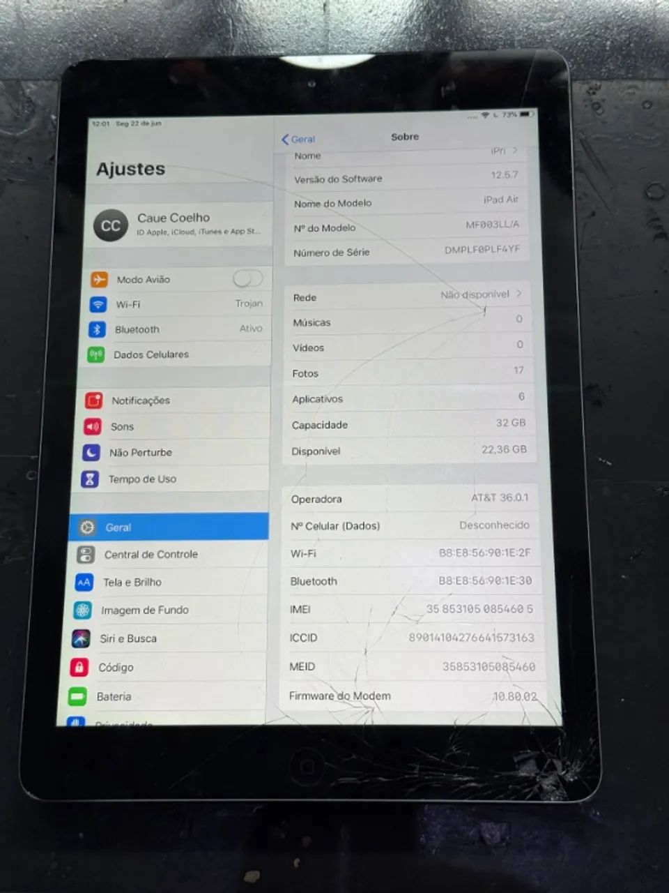 Ipad Air wifi e 3g  A1475 - Detalhe com o vidro quebrado - Foto 3