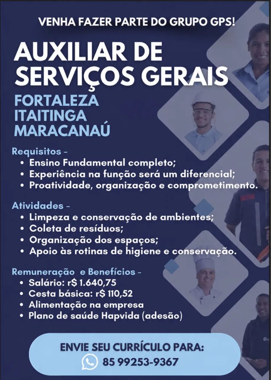 VAGAS DE EMPREGO PARA ATUAR EM SERVIÇOS GERAIS  - Foto 2