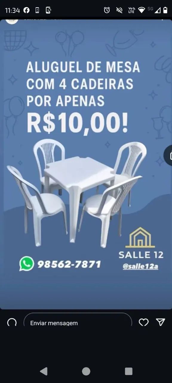 Mesa e cadeira pra alugar 