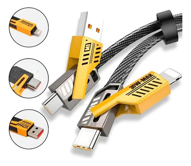 Cabo Universal 4 em 1 Oberon 65W PD | USB, USB-C e Lightning | 1 Metro - Foto 2