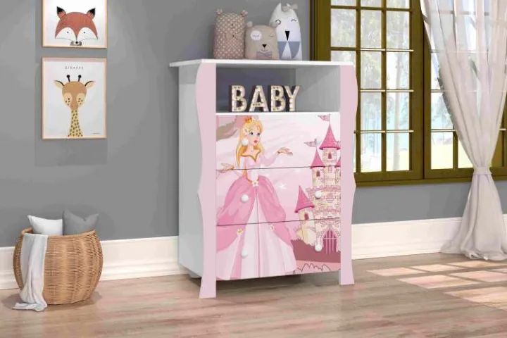 Comoda Lara Princesa 3G1N Branco.Rosa