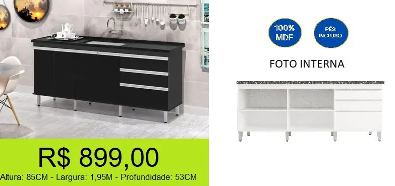 Gabinete para pias de 2,00M - Parcelamos sem juros!! 