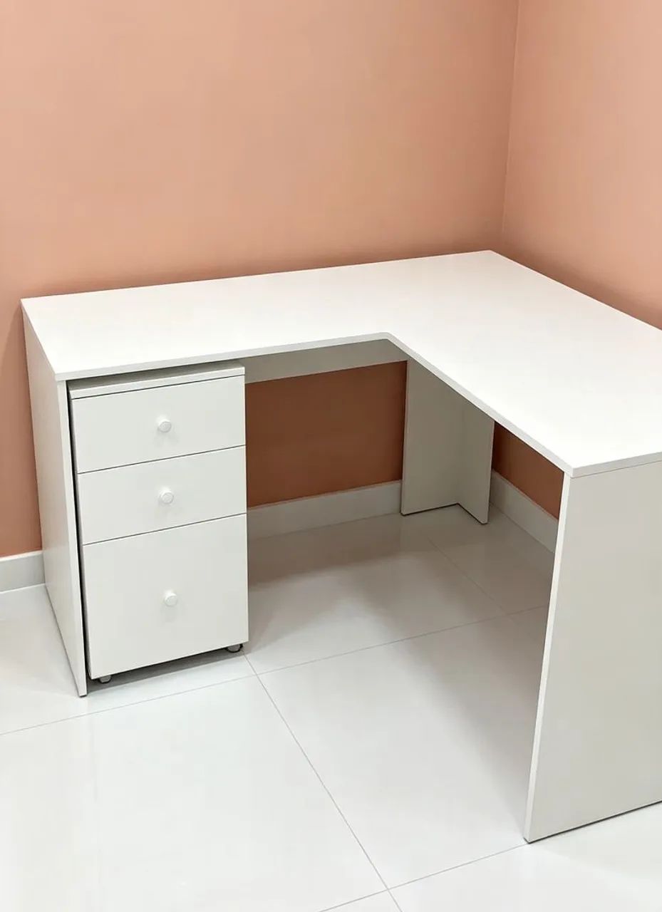 Mesa L com gaveteiro em mdf