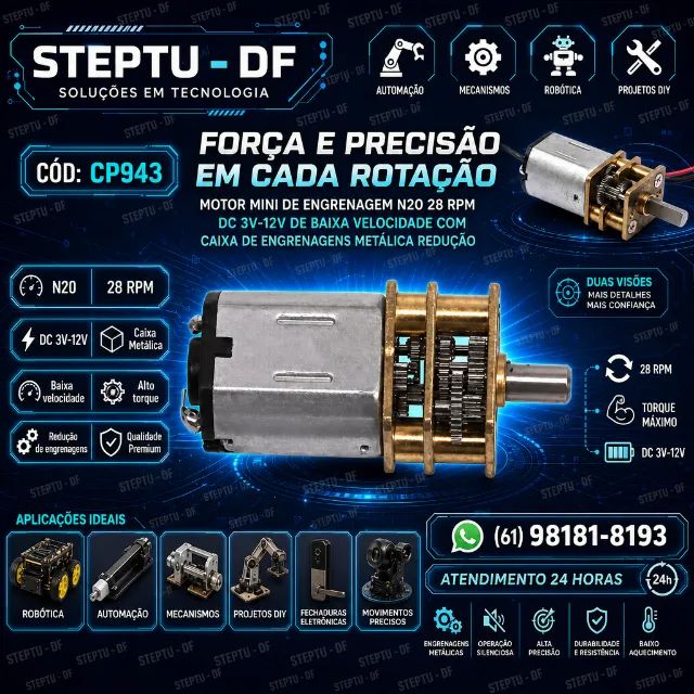 Motor mini de engrenagem N20 28 Rpm DC 3V-12V de baixa velocidade com caixa COD-CP943