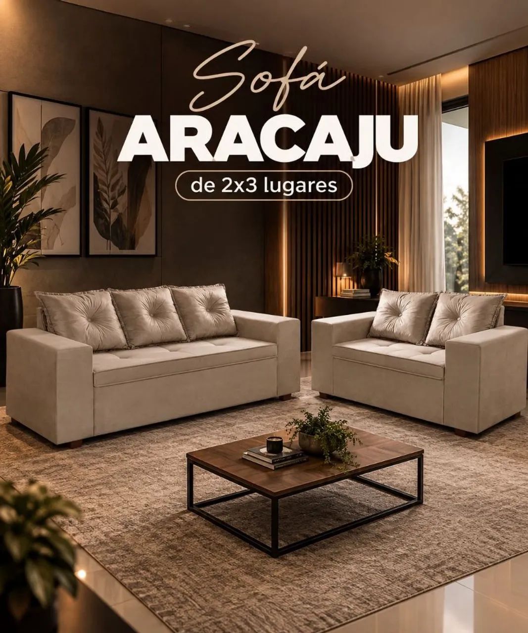 Sofá Aracaju 3 x 2 Lugares*<br>Cor: Bege