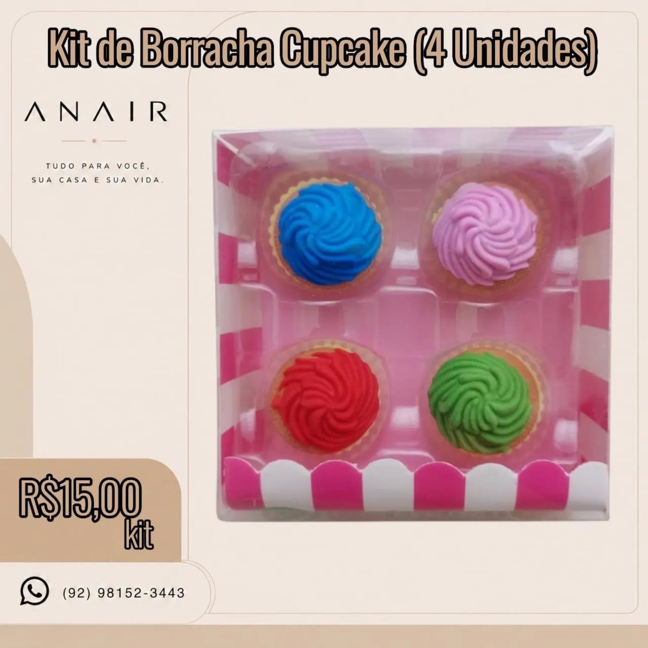 Kit de Borracha Cupcake (4 Unidades)