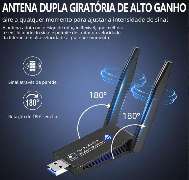 Adaptador Placa Wifi Usb Dual Band 2.4/5ghz 1300mbps - Foto 3