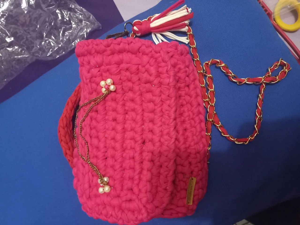 Bolsa de crochê fio de malha  - Foto 4
