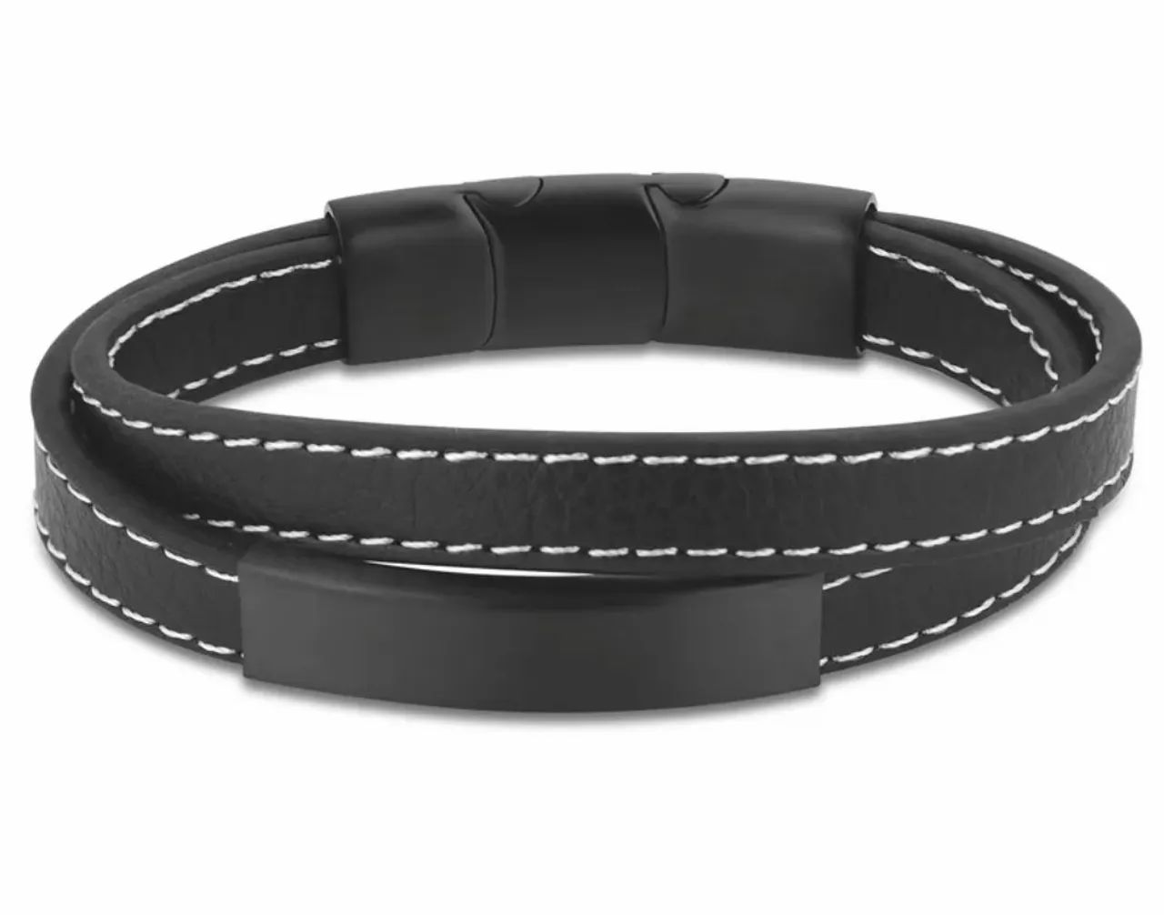 Pulseira Vivara Life em Aço e Couro Preto - Foto 2