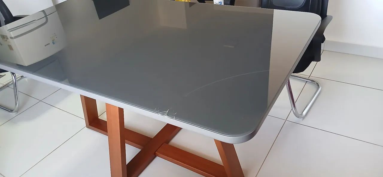 Mesa grafite tampo com vidro 6 lugares - Foto 4