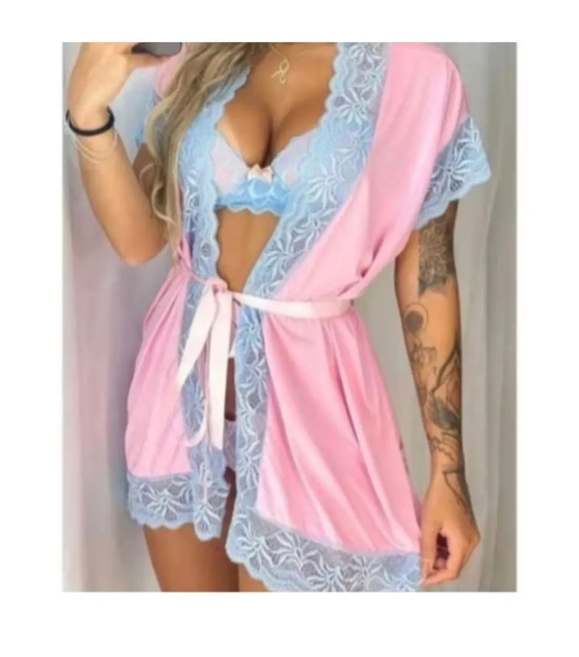 Robe em liganete Tam P Rosa com azul 