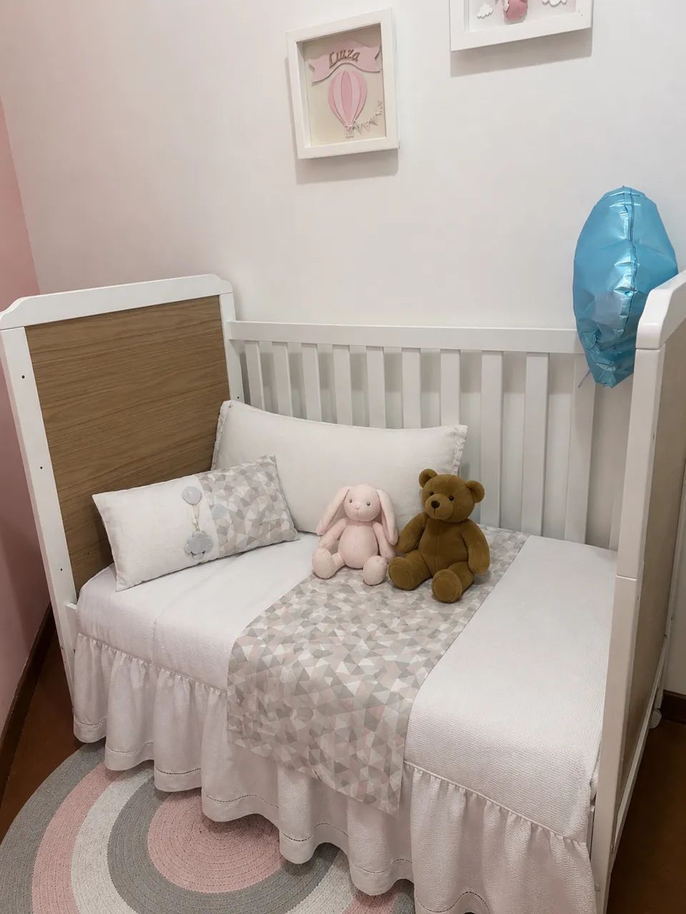 Berço Peroba Cloé 3 em 1 Branco Brilho/Amêndoa + Colchão
