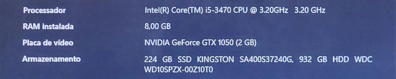 Computador i5-3470 + GTX 1050432208676462929923