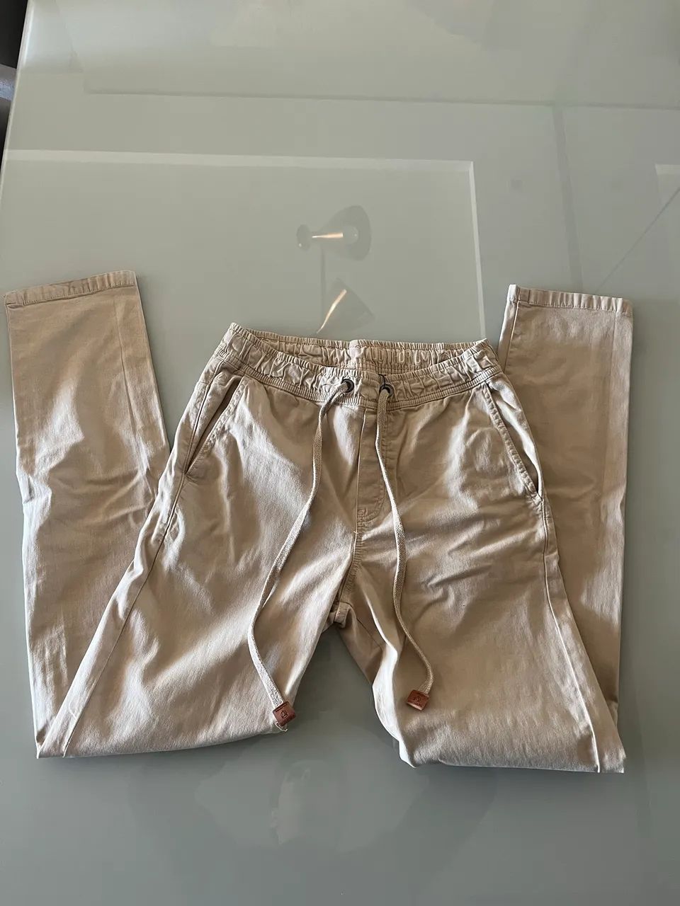 Calça masculina bege, tamanho 36 - Foto 3