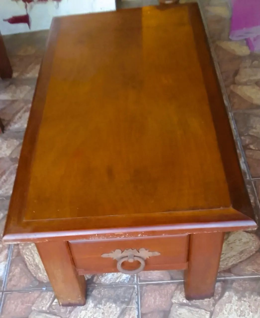 Mesa Centro baixa retangular Estilo Velha Bahia puxadores argola ferro - Foto 2