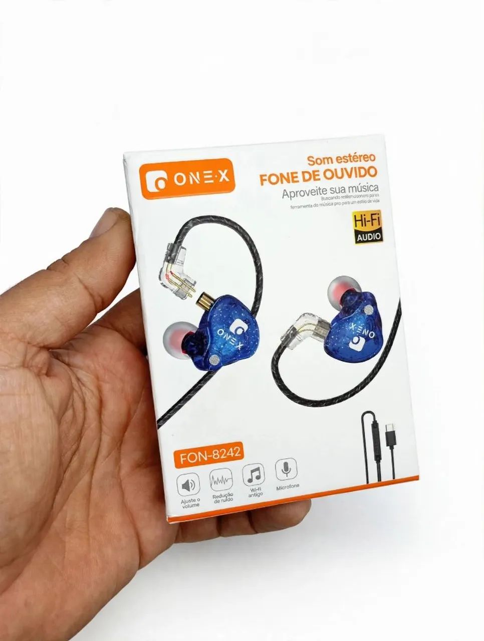 Fone Gamer ONE-X Intra-Auricular Com Microfone Tipo-C - Azul e Preto - Foto 4